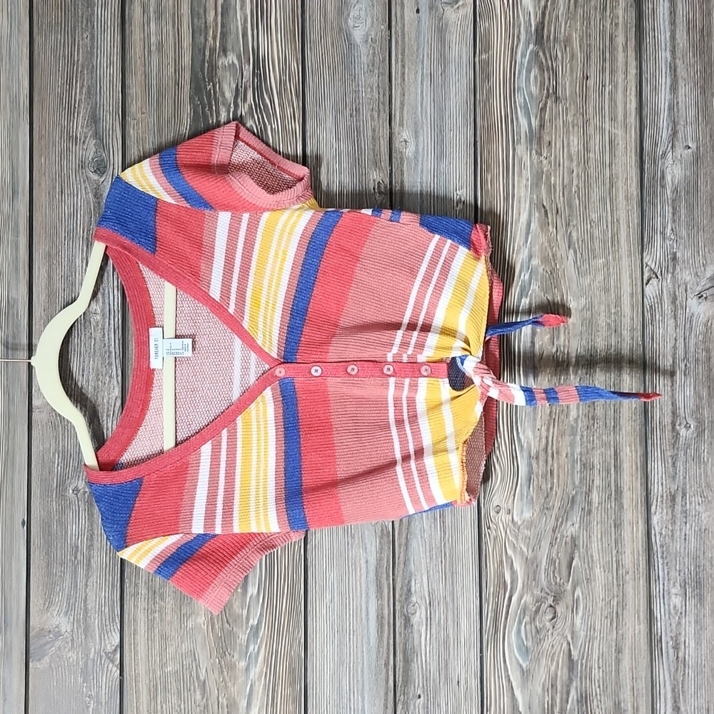 Forever21 Striped Cropped Tie Front T-shirt S